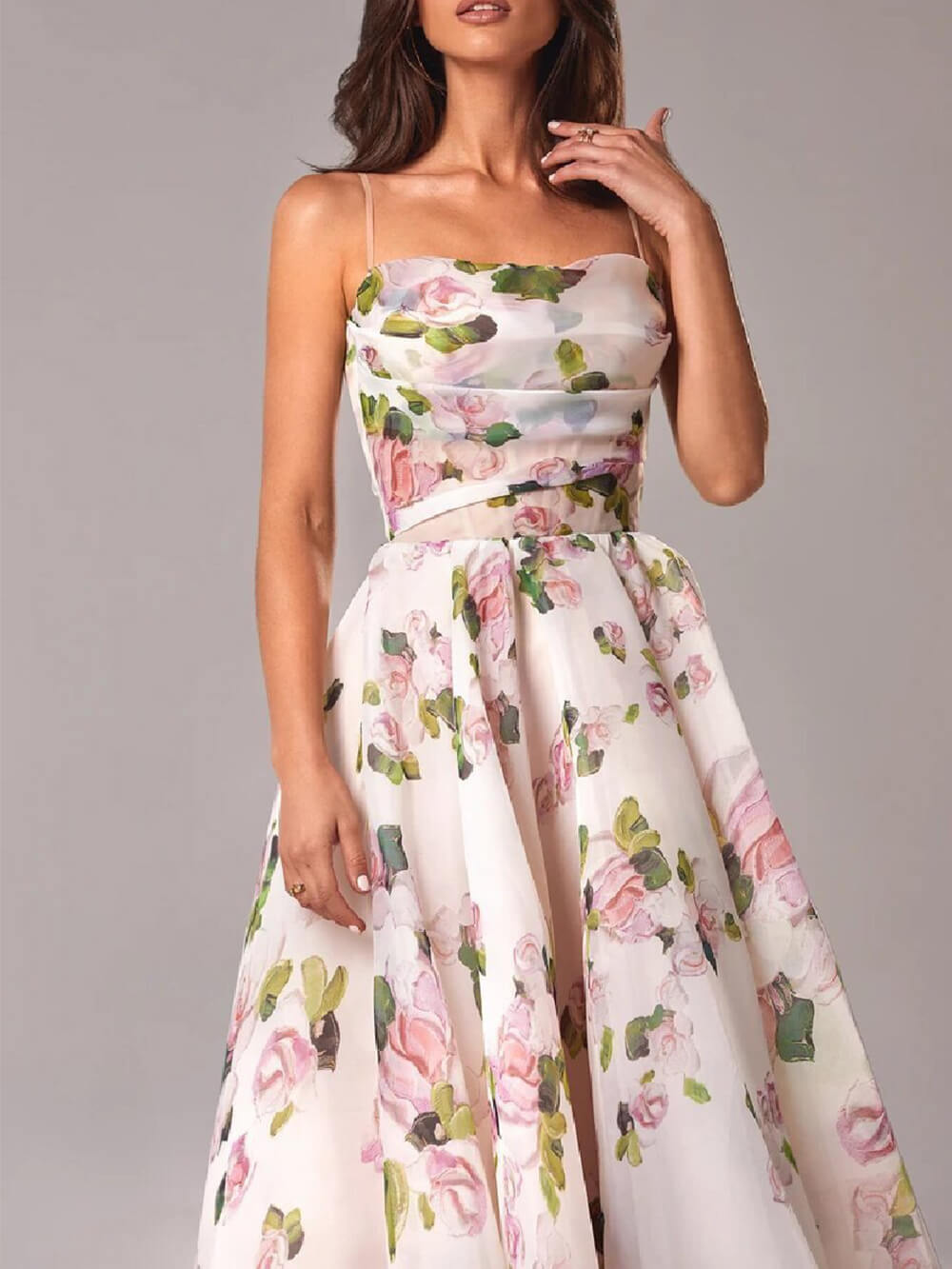 Strapless Sleeveless Printed Swing Midi Dress-CALLISTARI