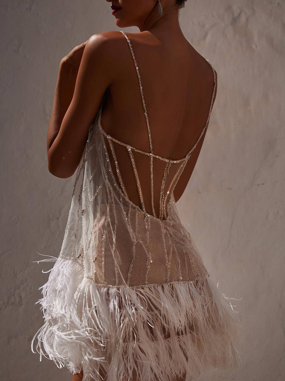Sexy Backless Fringed Mesh Sequin Miniskirt-CALLISTARI