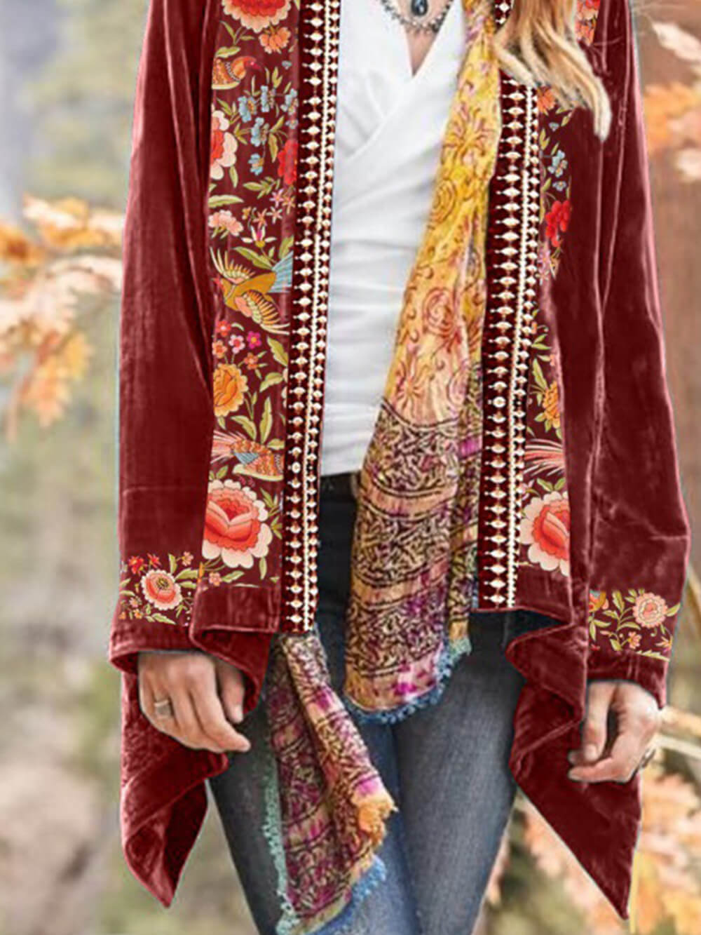 Boho Floral Velvet Kimono Cardigan-CALLISTARI