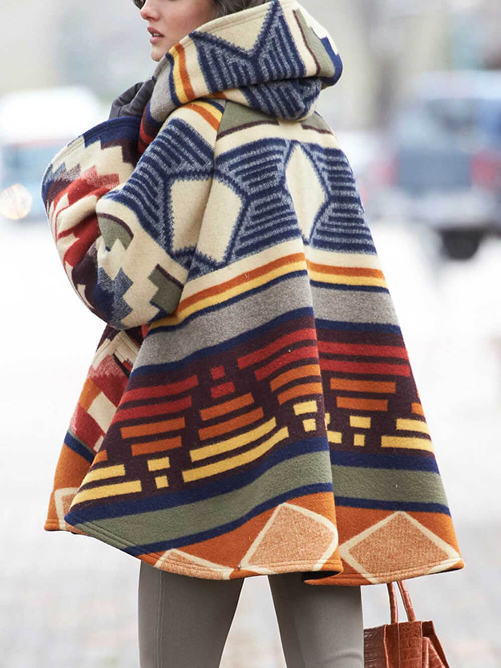Long Sleeve Hooded Printed Coat-CALLISTARI