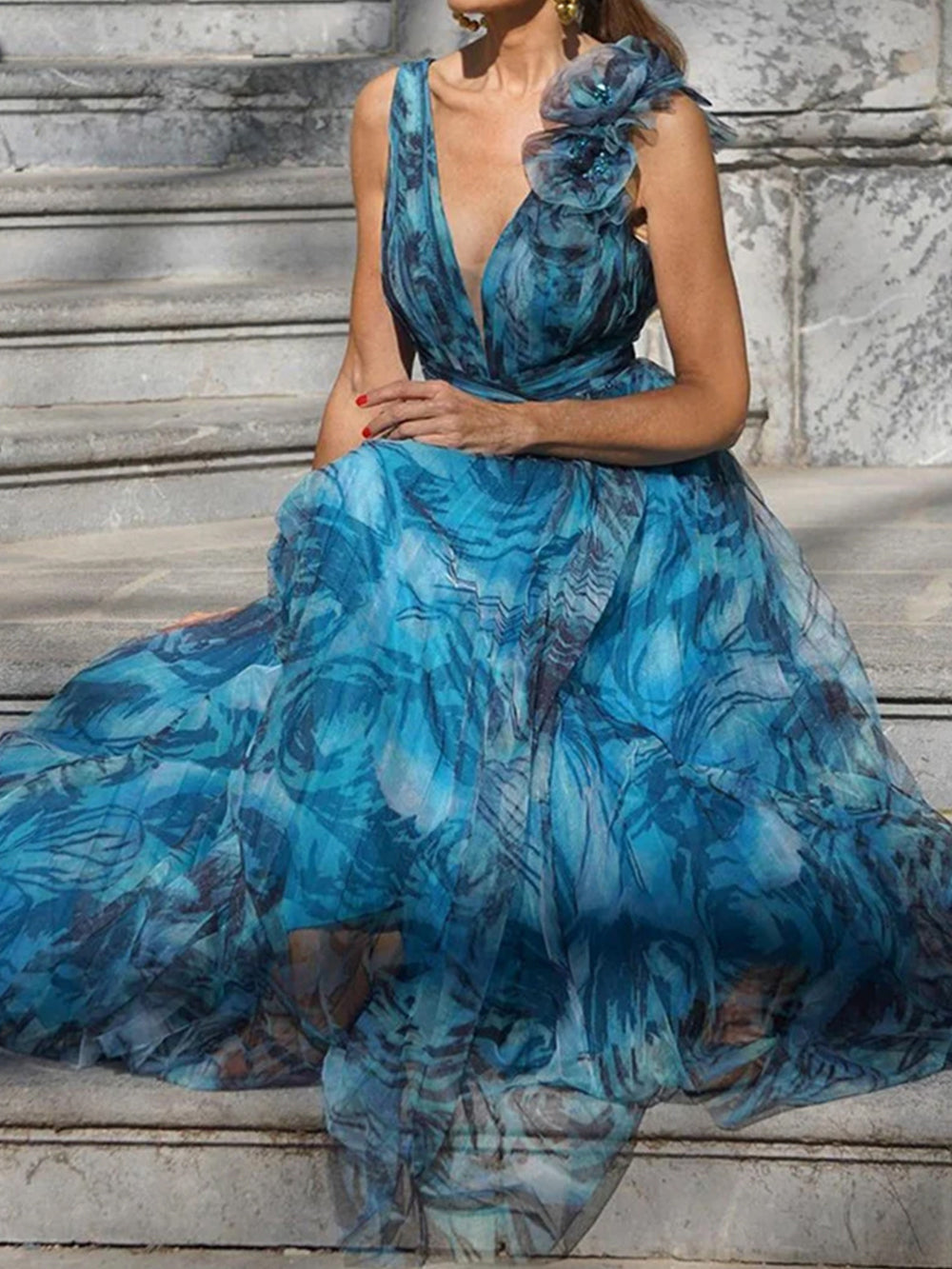 Swing Print Maxi Sleeveless Dress-CALLISTARI