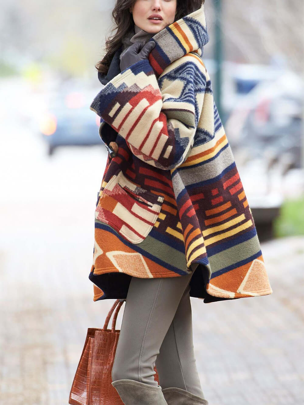Long Sleeve Hooded Printed Coat-CALLISTARI