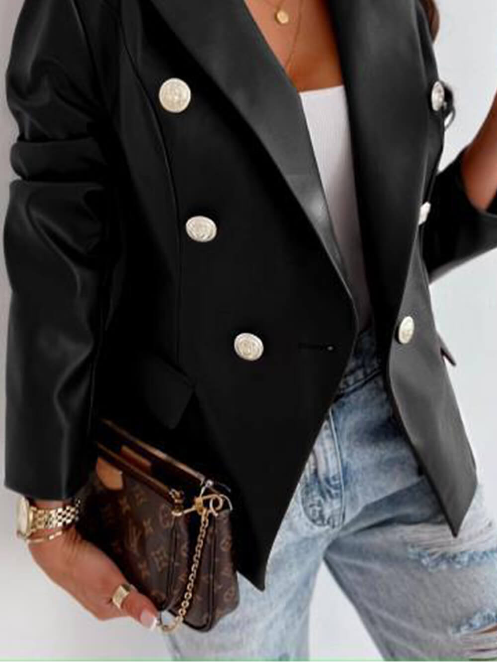 Double Breasted Leather Blazer Moto Jacket-CALLISTARI