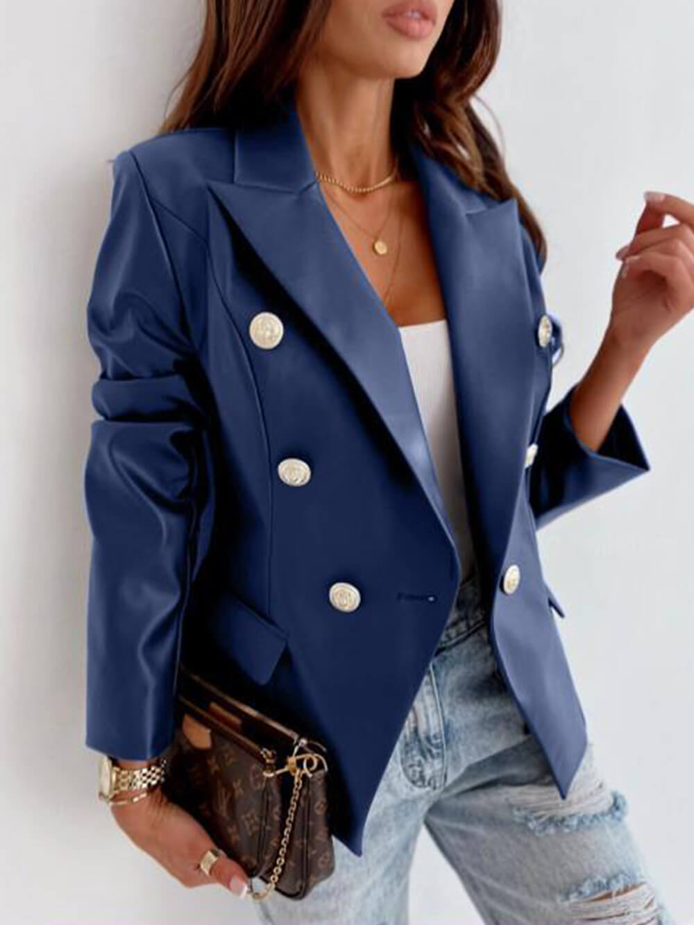 Double Breasted Leather Blazer Moto Jacket-CALLISTARI