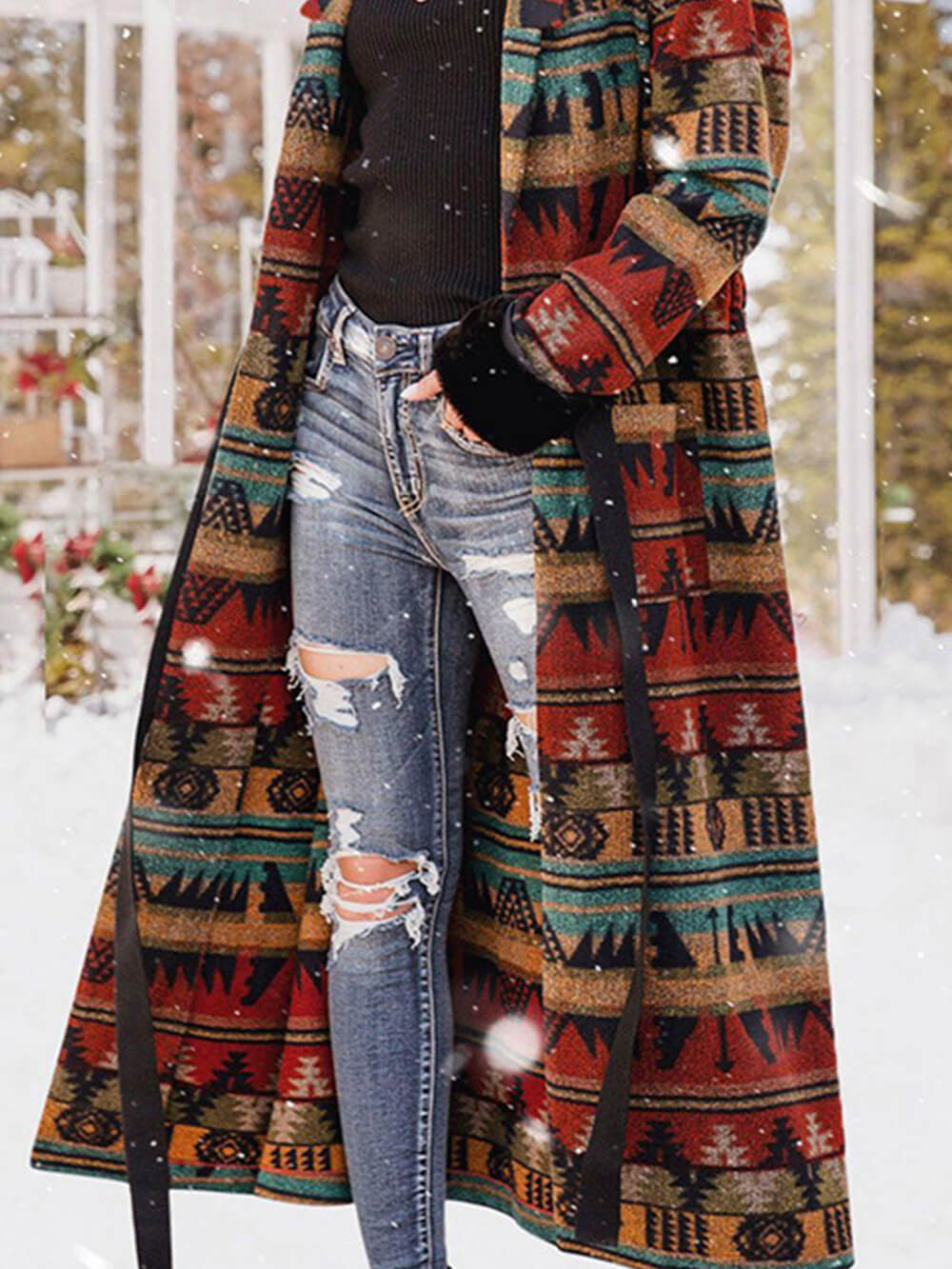 Long Navajo Nordic Lapel Coat-CALLISTARI