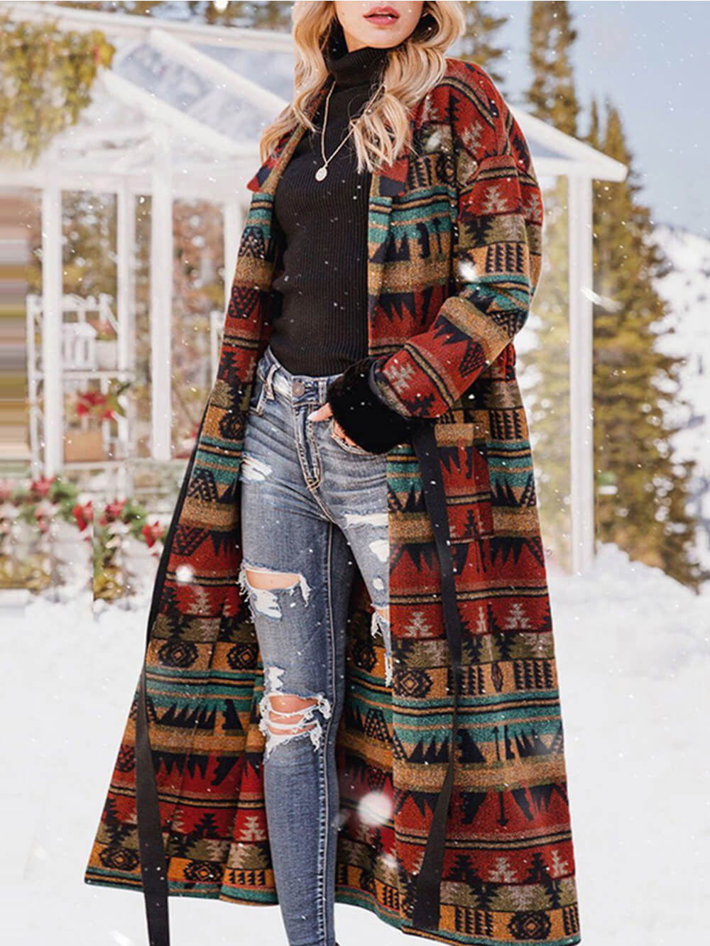 Long Navajo Nordic Lapel Coat-CALLISTARI