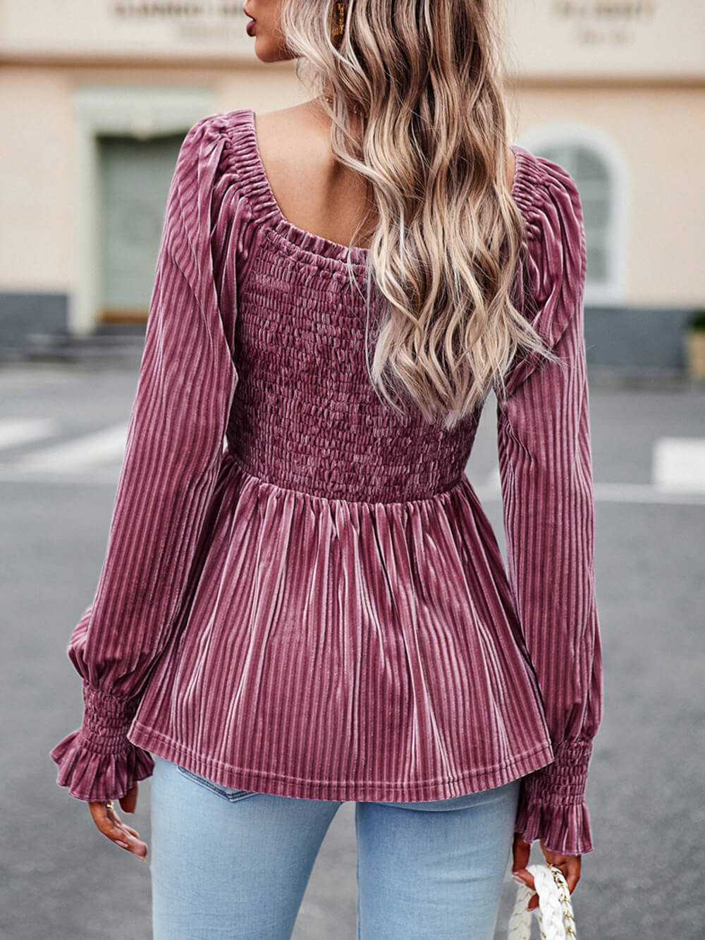 Square Neckline Smoky Velvet Babydoll Top-CALLISTARI