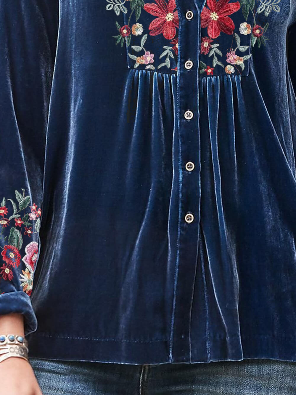 Embroidery Velvet Flutter Sleeve Top-CALLISTARI
