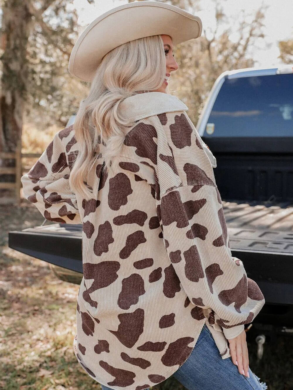 Printed Mid-Length Corduroy Shirt Jacket-CALLISTARI