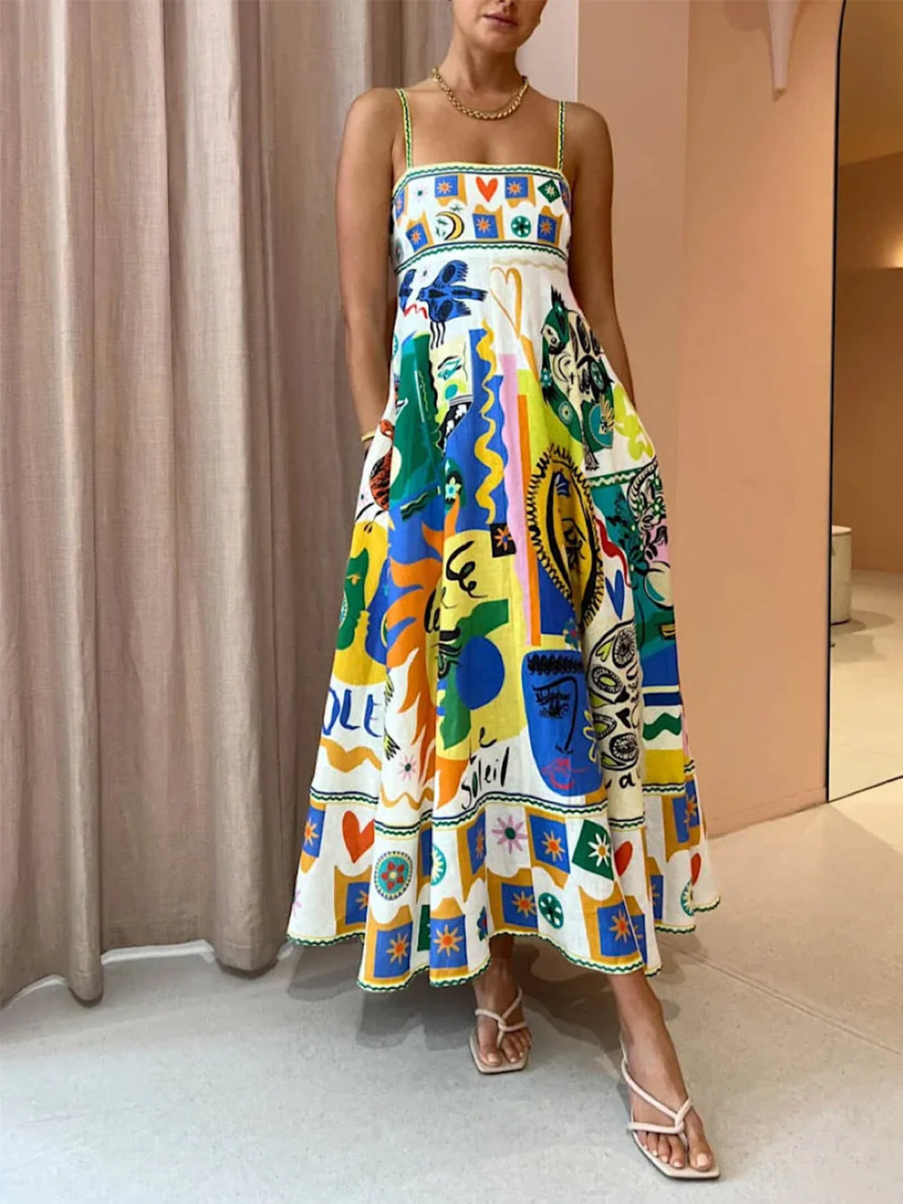 Chic Geometric Graffiti Prints Slip Dress-CALLISTARI