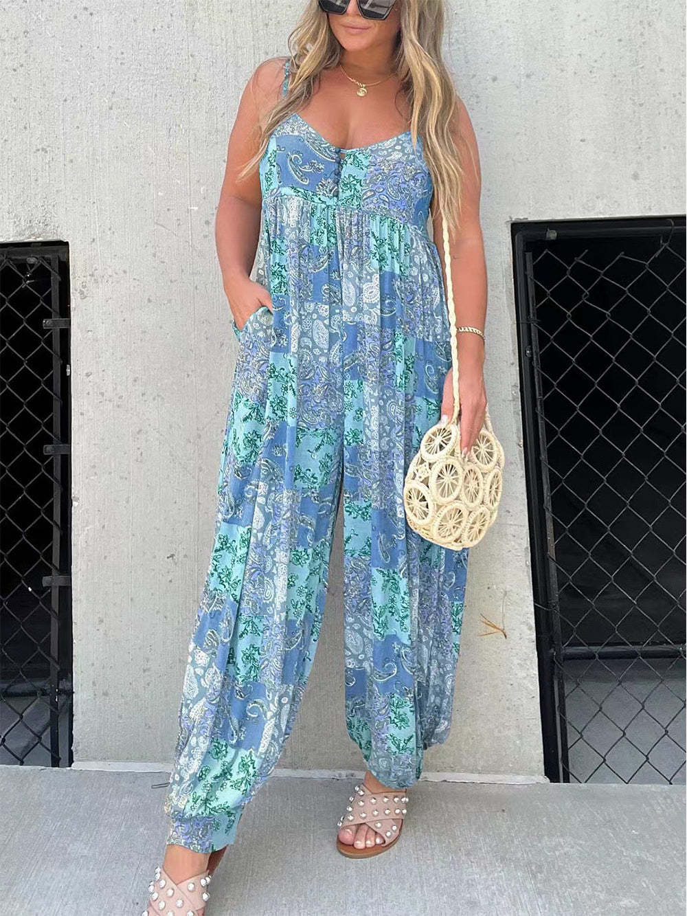 High Waist Printed Jumpsuit-CALLISTARI
