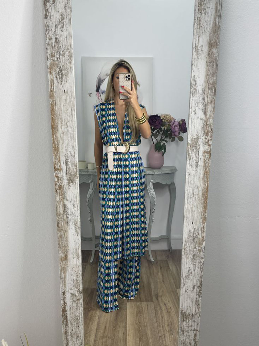 Vintage Check Flared Pants Suit-Mesadic