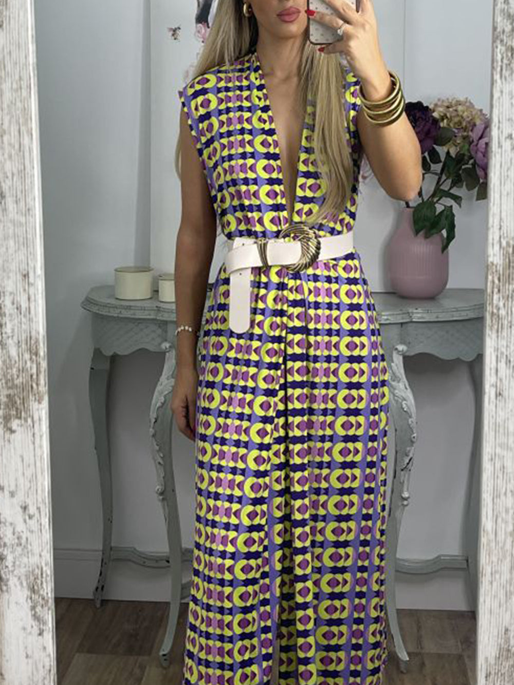 Vintage Check Flared Pants Suit-Mesadic