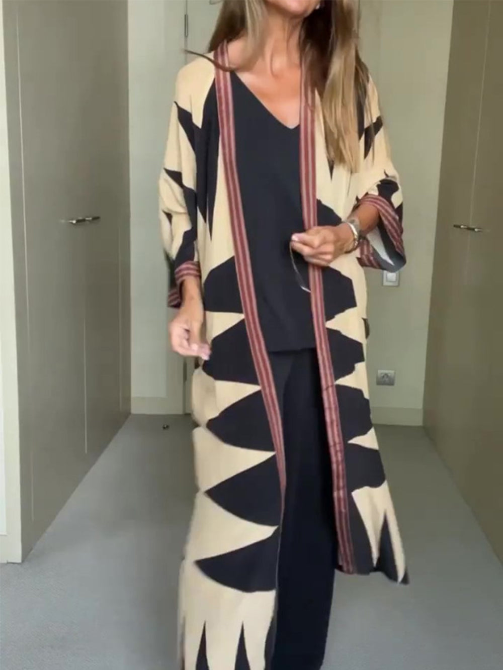 Bohemian Style Geometric Printing Cardian Kimono-CALLISTARI