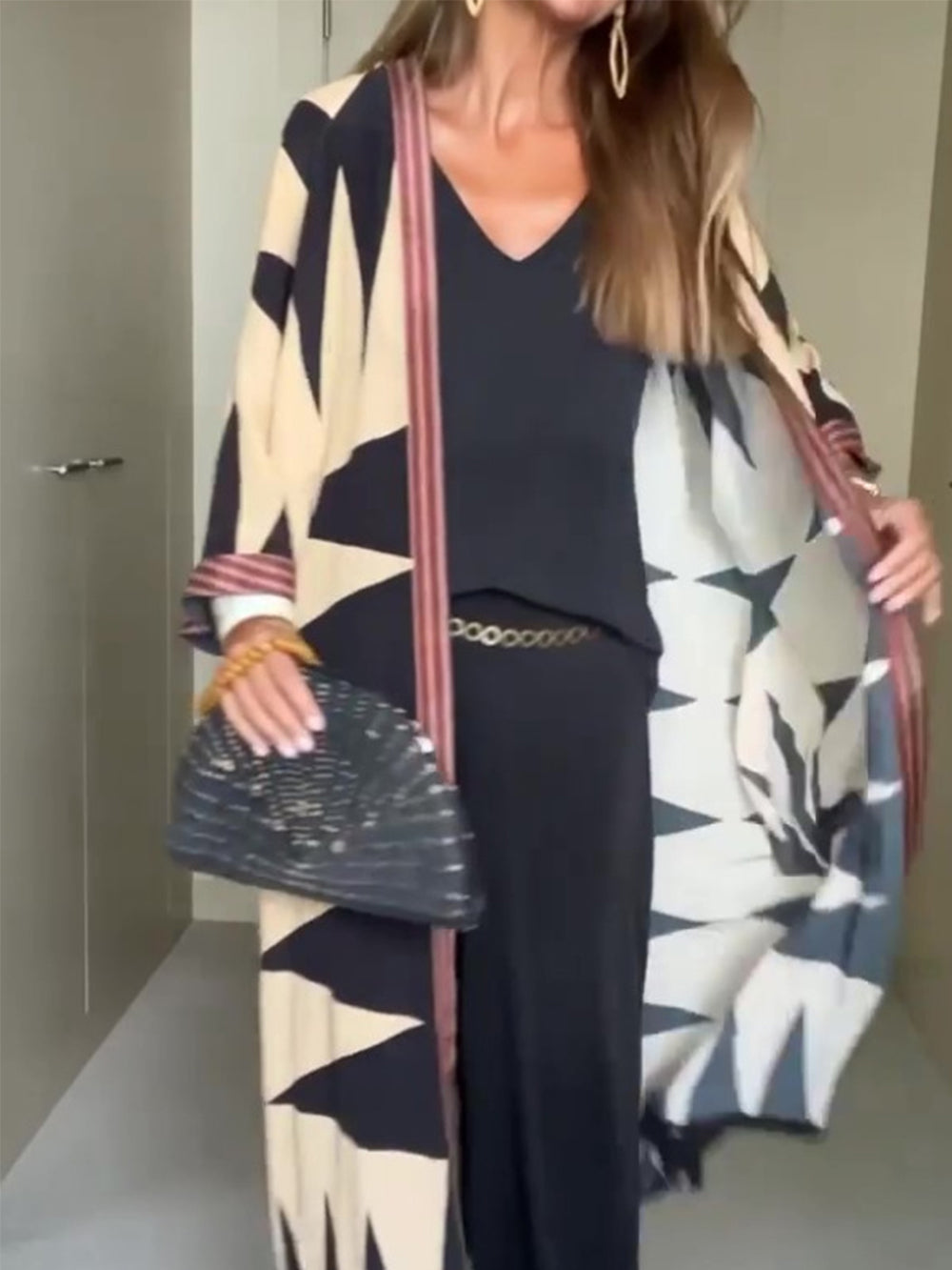 Bohemian Style Geometric Printing Cardian Kimono-CALLISTARI