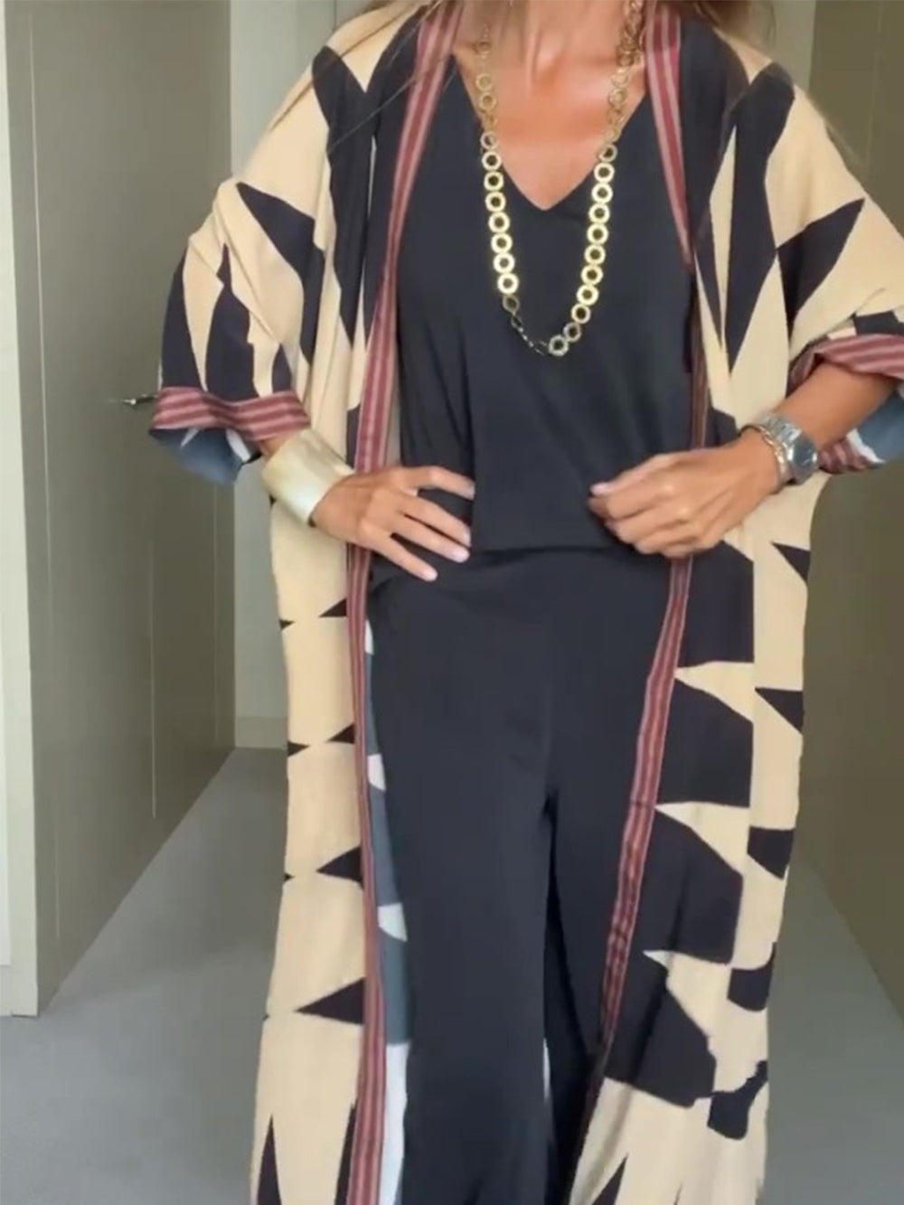 Bohemian Style Geometric Printing Cardian Kimono-CALLISTARI