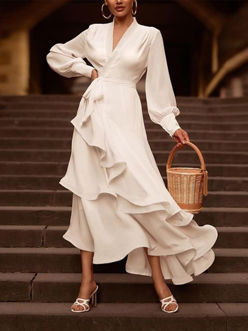 Elegant Ruffled Solid Color Maxi Dress-CALLISTARI