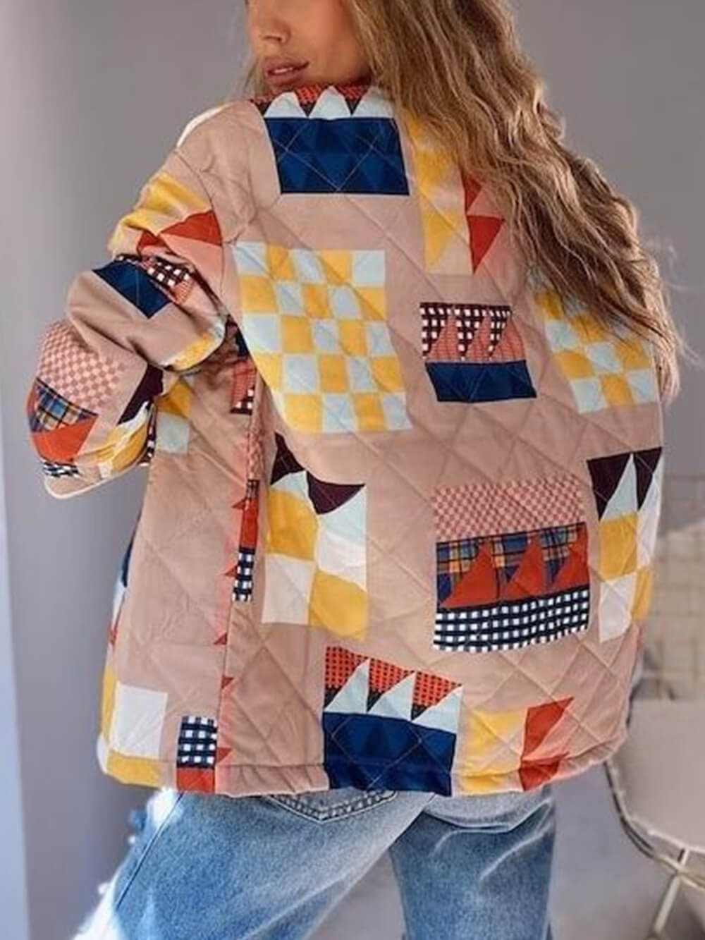Quilted Cotton Contrast Print Pocket Padded Jacket-CALLISTARI