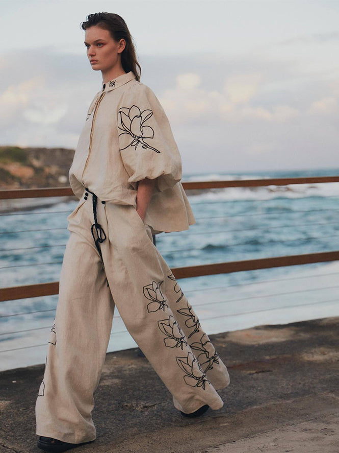 Casual Linen Floral Suit-Mesadic