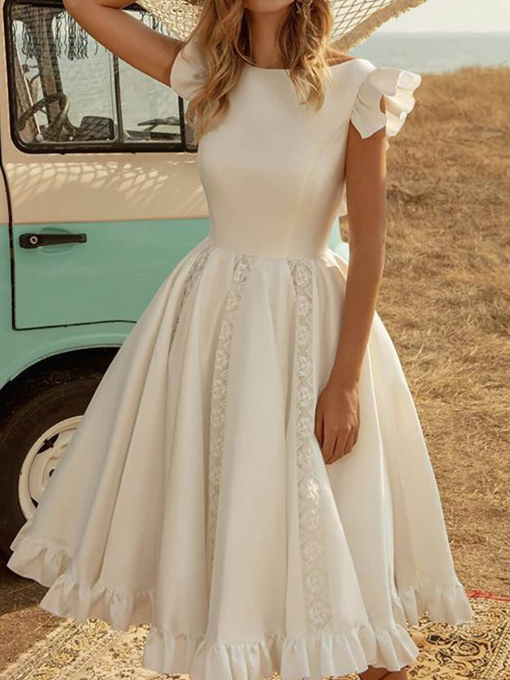 Solid Color Elegant Puff Midi Dress-CALLISTARI