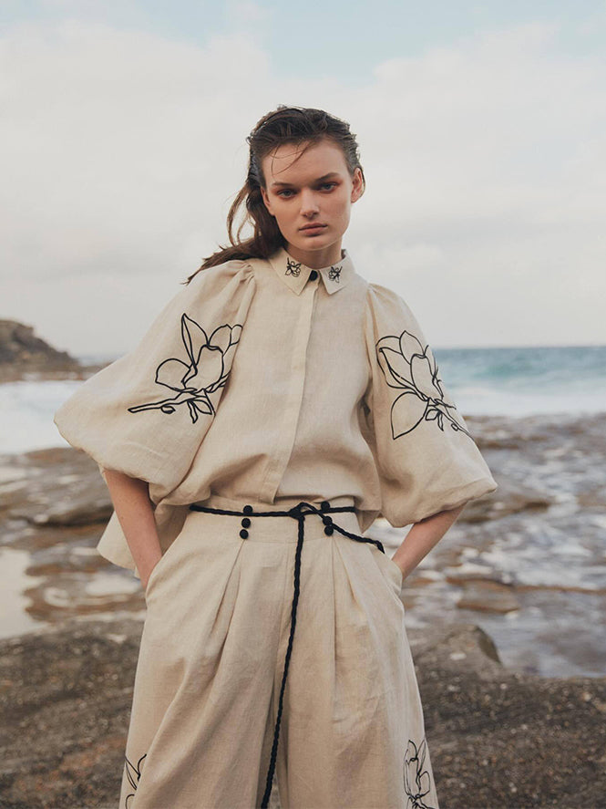 Casual Linen Floral Suit-Mesadic