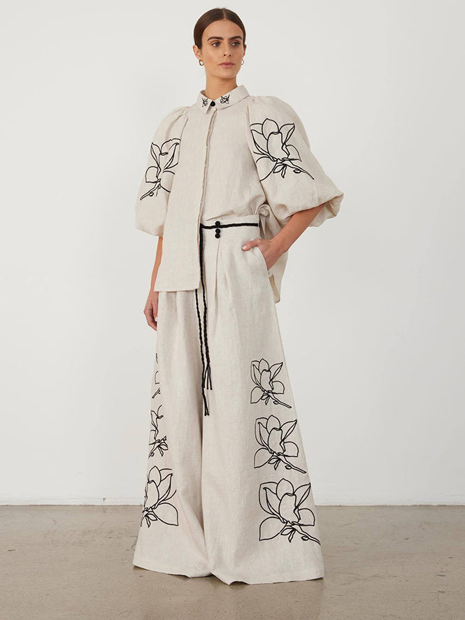 Casual Linen Floral Suit-Mesadic
