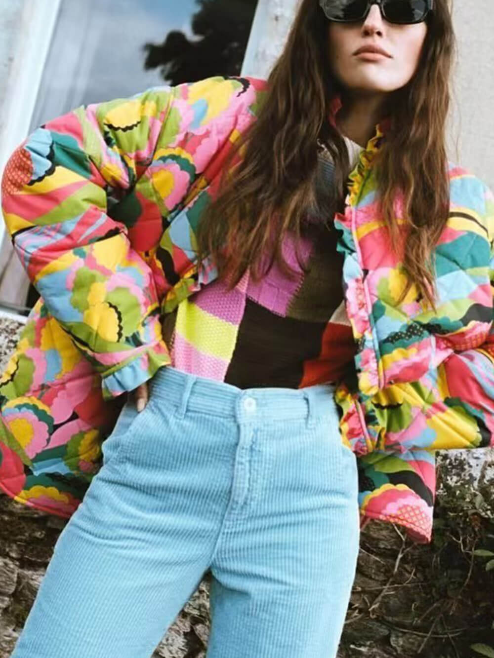 Printed Pleated Lace-Trimmed Cotton Coat-CALLISTARI