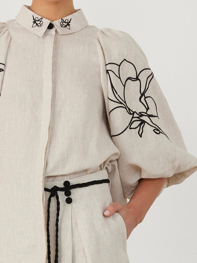 Casual Linen Floral Suit-Mesadic