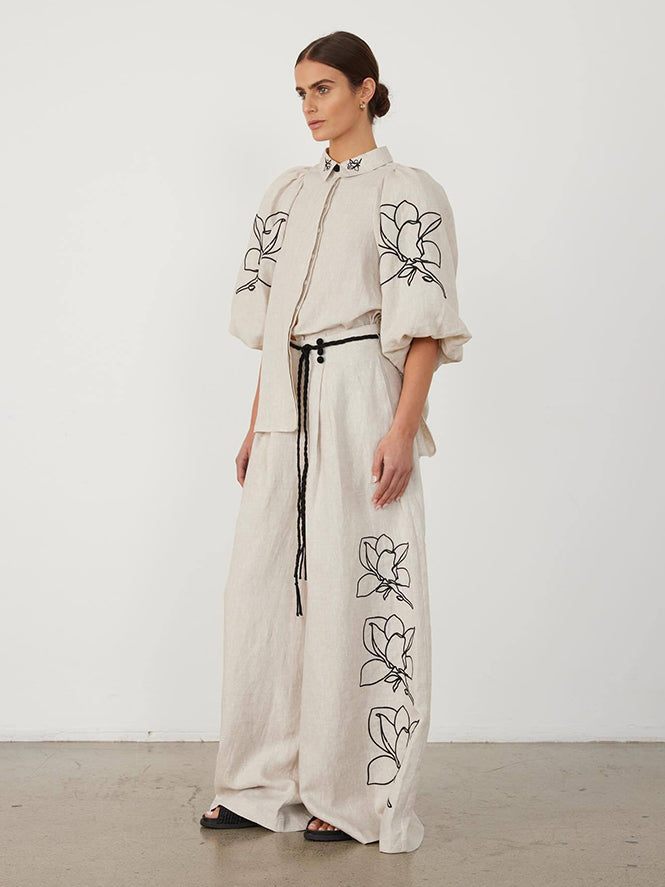 Casual Linen Floral Suit-Mesadic