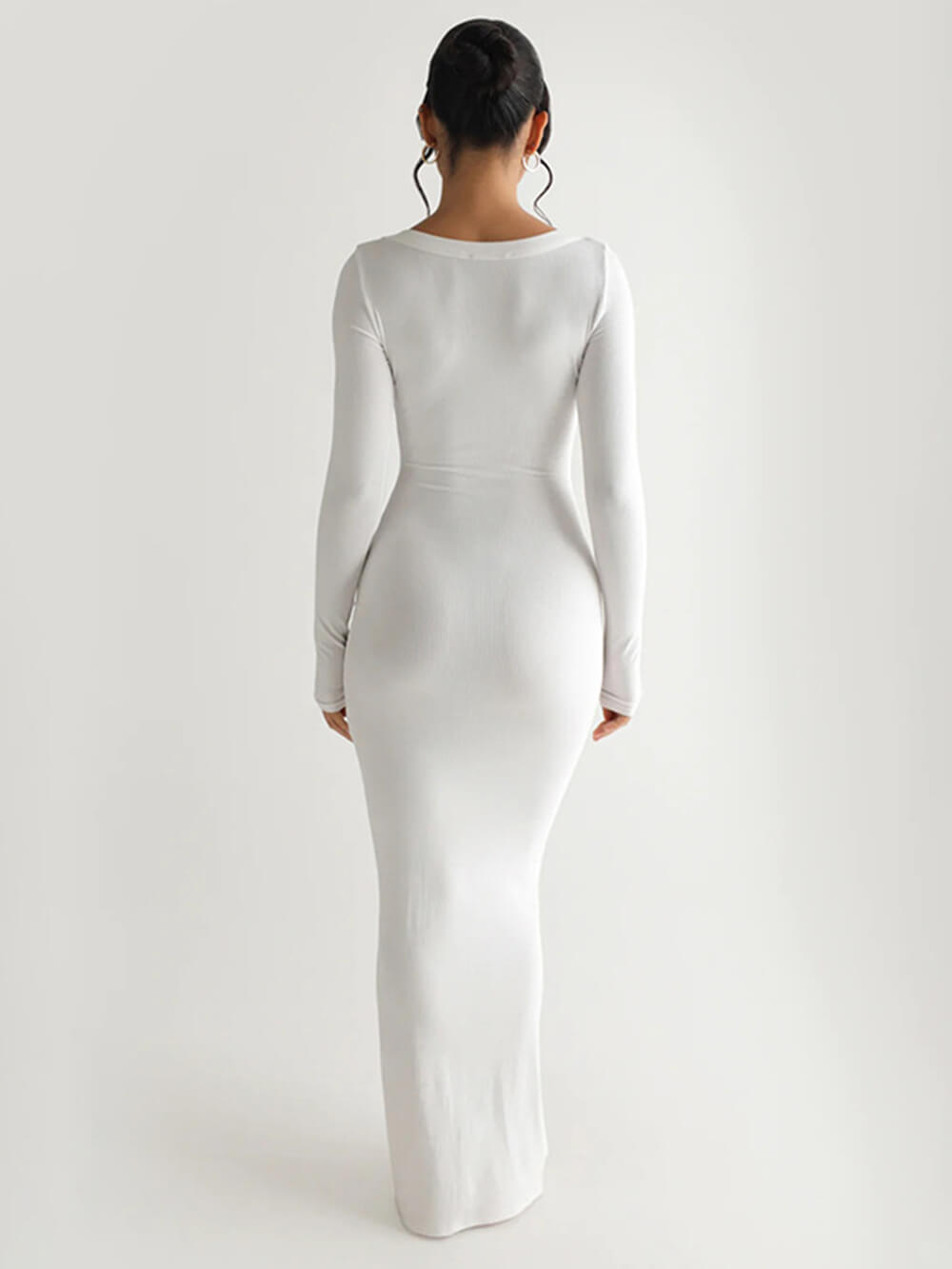 Solid Knit Square Neck Long Sleeve Maxi Dress-CALLISTARI