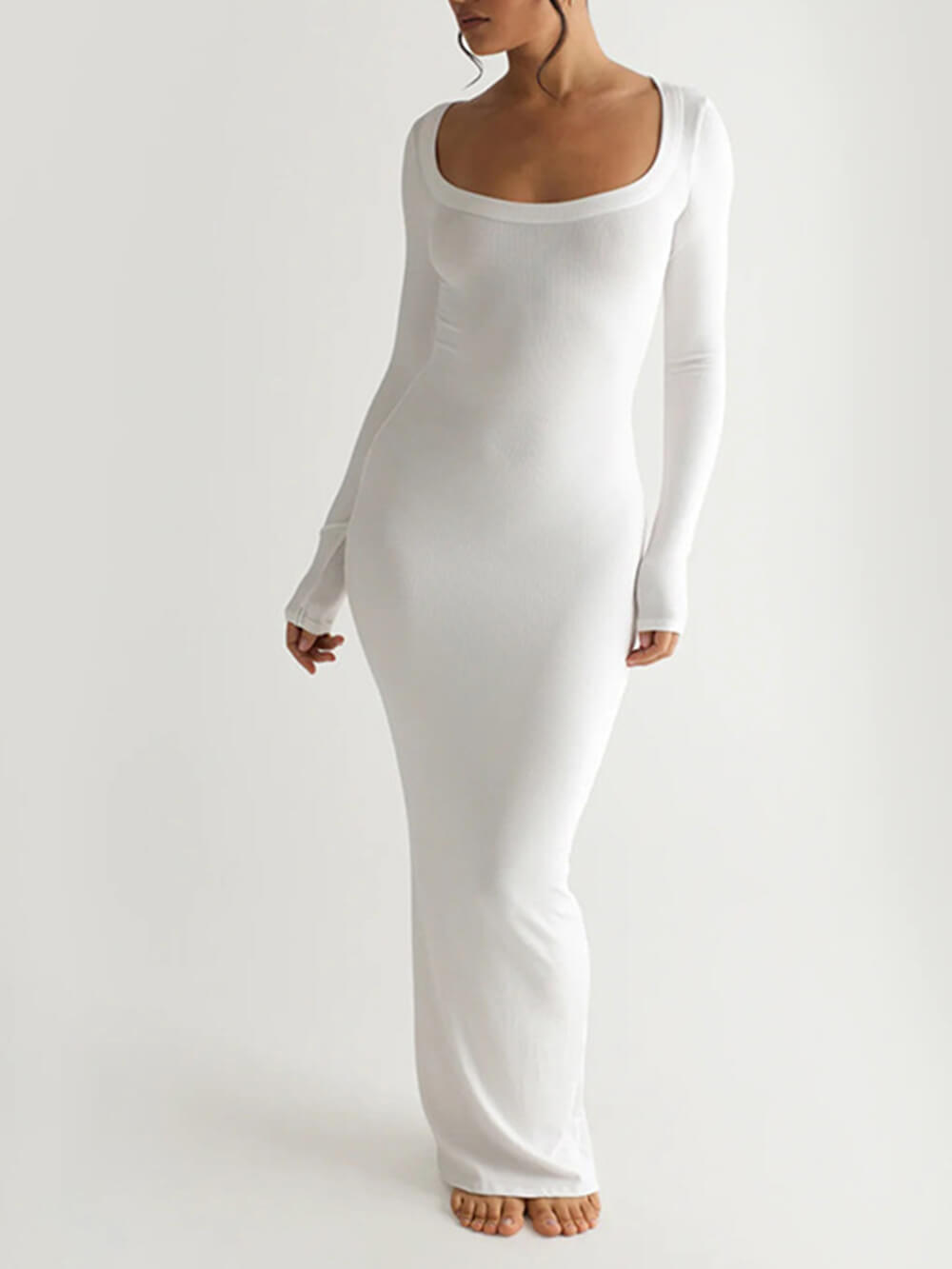 Solid Knit Square Neck Long Sleeve Maxi Dress-CALLISTARI