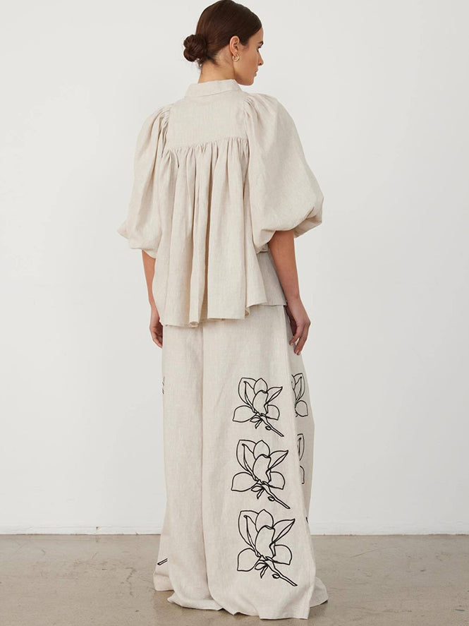 Casual Linen Floral Suit-Mesadic