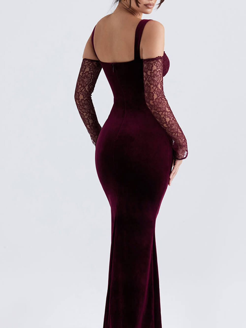 Lace Halter Strap Off-The-Shoulder Maxi Dress-CALLISTARI