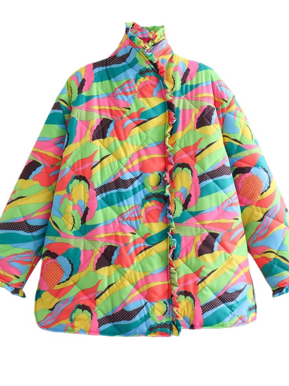 Printed Pleated Lace-Trimmed Cotton Coat-CALLISTARI