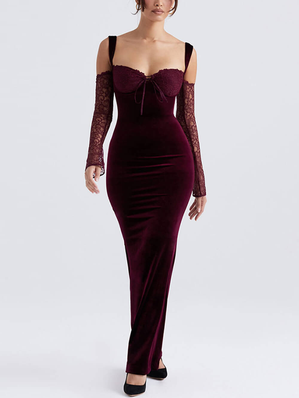 Lace Halter Strap Off-The-Shoulder Maxi Dress-CALLISTARI
