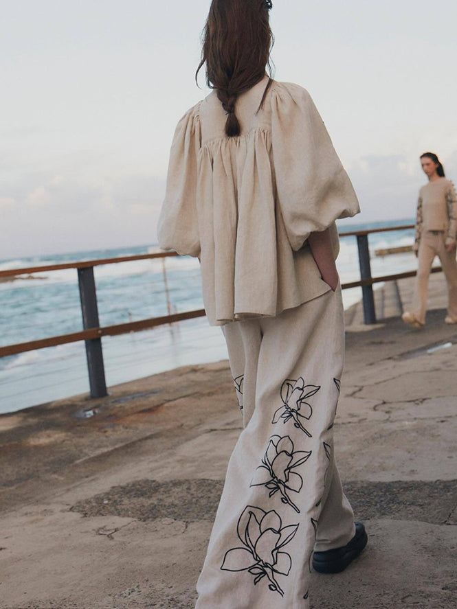 Casual Linen Floral Suit-Mesadic