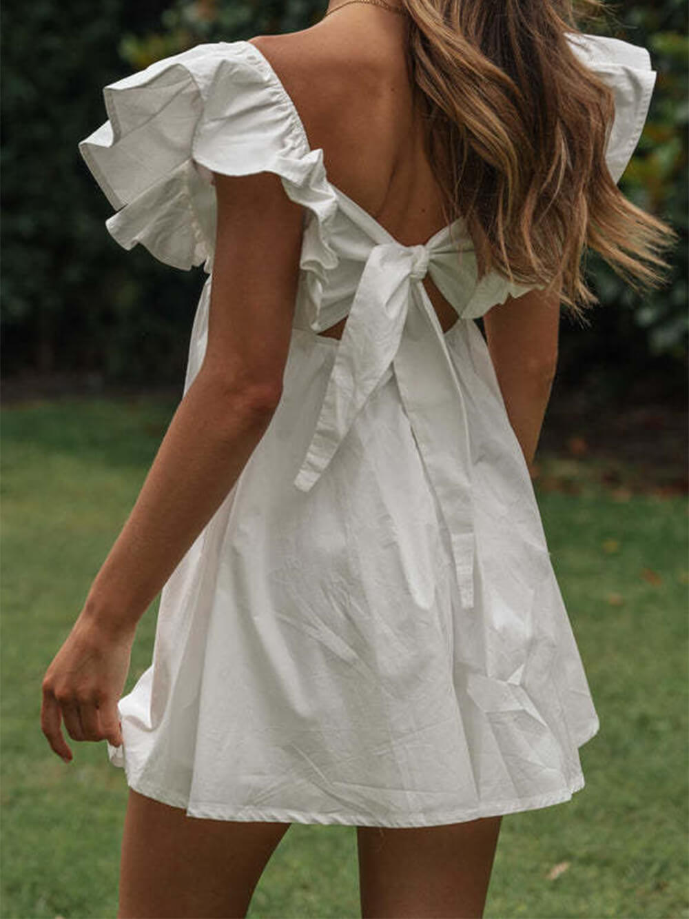 V-Neck Ruffle Sleeve Short Mini Dress-CALLISTARI