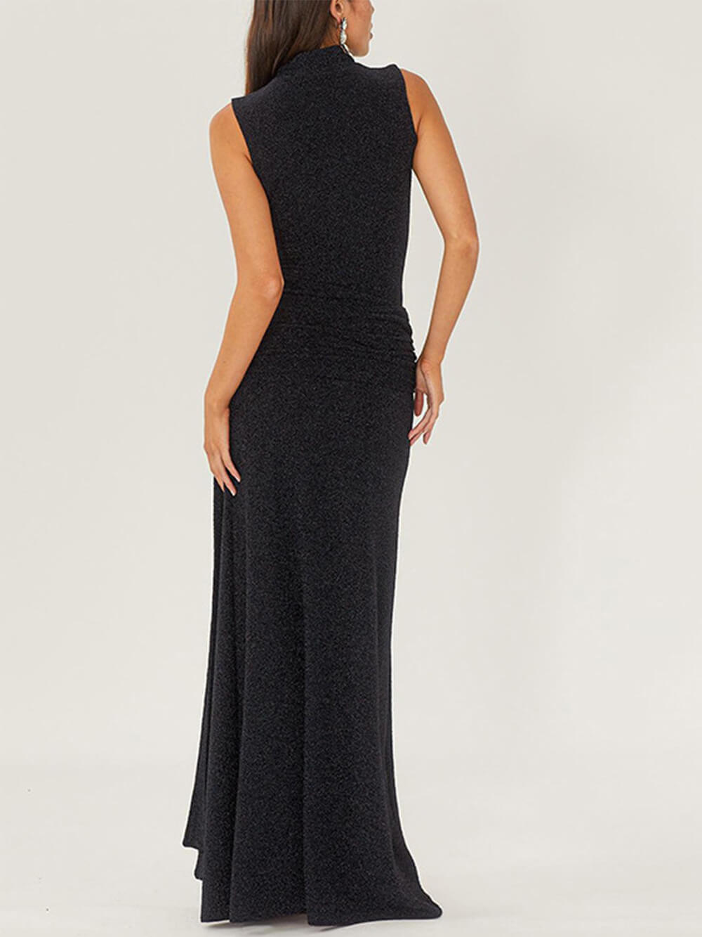 High-Necked Sleeveless Long Dress With Ribbons And Bright Silk-CALLISTARI