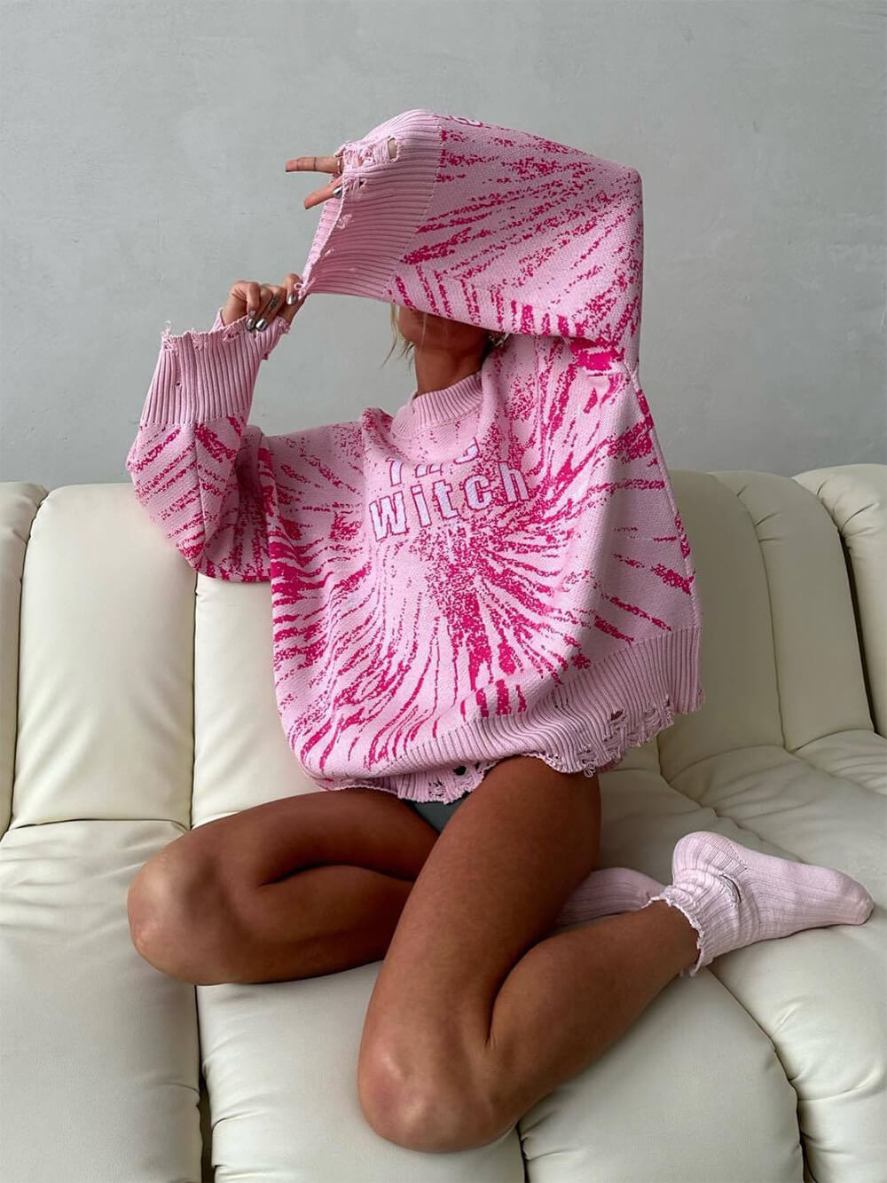 Loose Sweater With Contrasting Letters-CALLISTARI