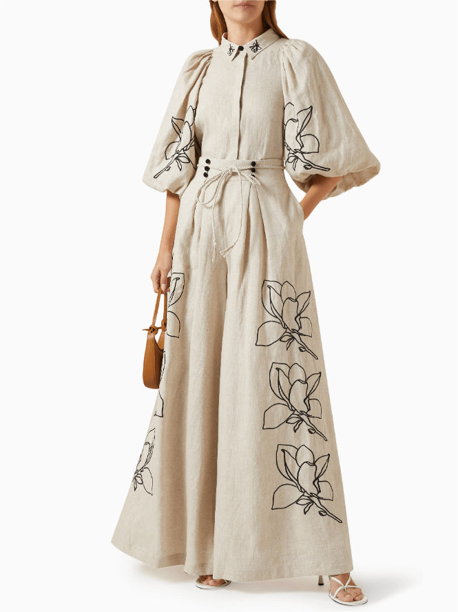 Casual Linen Floral Suit-Mesadic