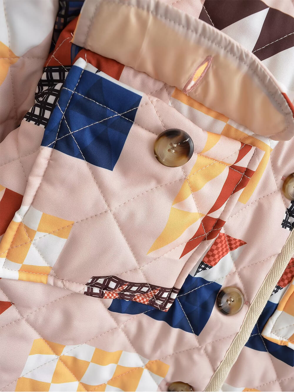 Quilted Cotton Contrast Print Pocket Padded Jacket-CALLISTARI