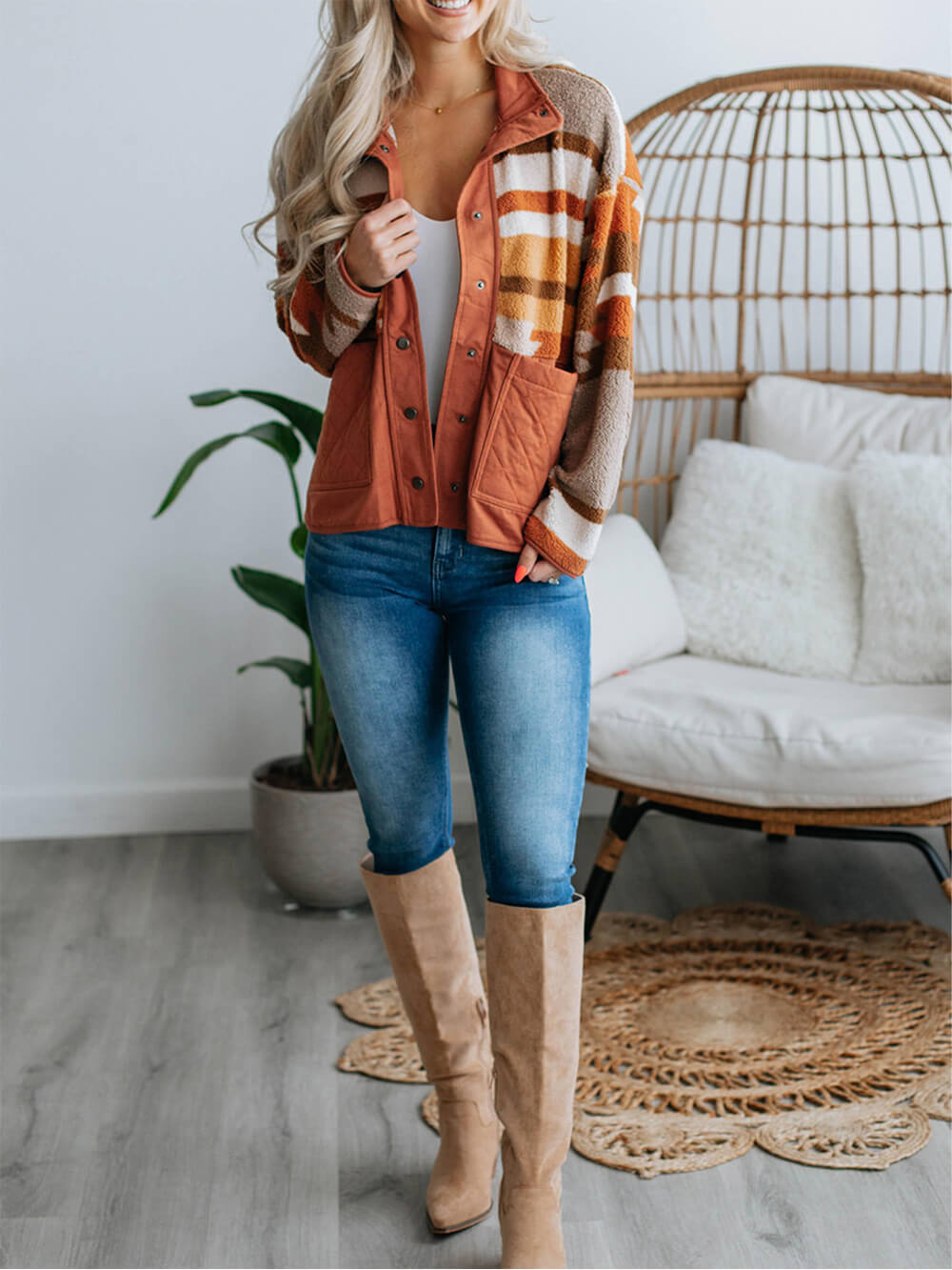 Striped Contrast Fur Coat-CALLISTARI