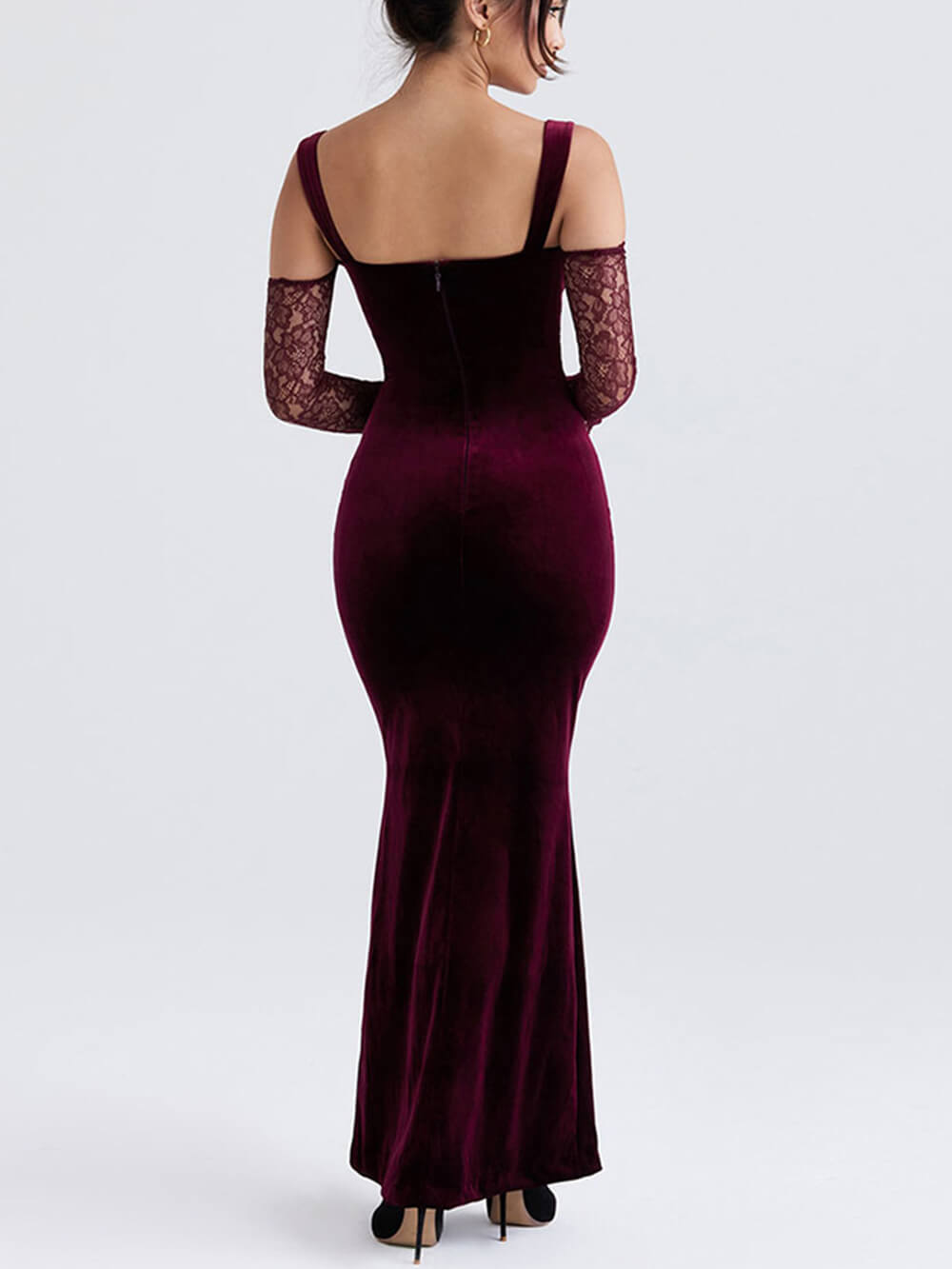 Lace Halter Strap Off-The-Shoulder Maxi Dress-CALLISTARI