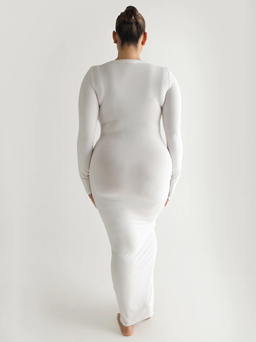 Solid Knit Square Neck Long Sleeve Maxi Dress-CALLISTARI