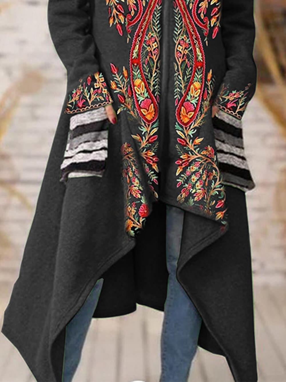 Floral  Open Hooded Knit Blend Shrug Coat-CALLISTARI