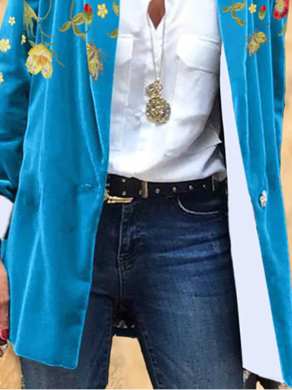 Folk Art Floral Embroidery Corduroy Blazer-CALLISTARI