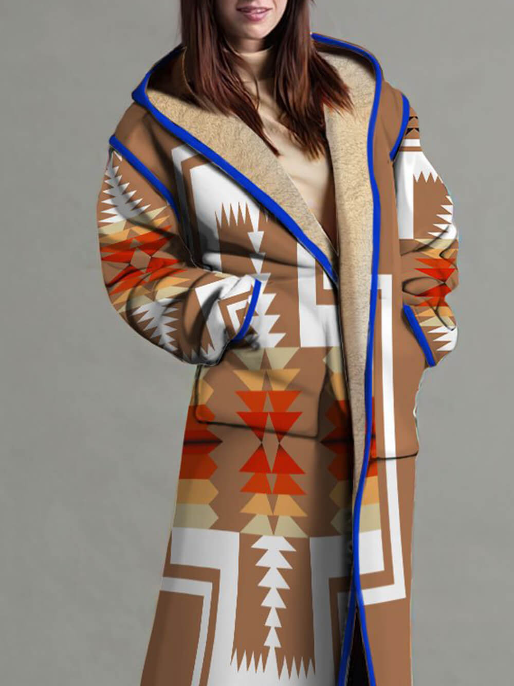Hooded Geometry Jacquard Blend Long Cardigan-CALLISTARI