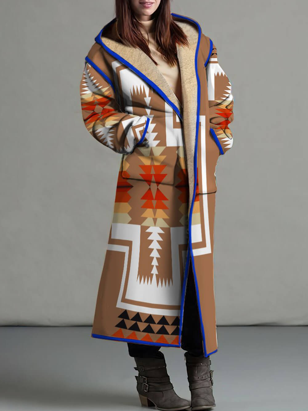 Hooded Geometry Jacquard Blend Long Cardigan-CALLISTARI
