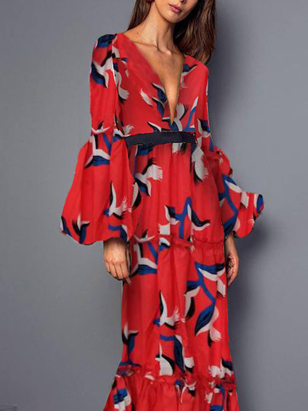 Sexy V-Neck Waist-Cinching Maxi Dress-CALLISTARI