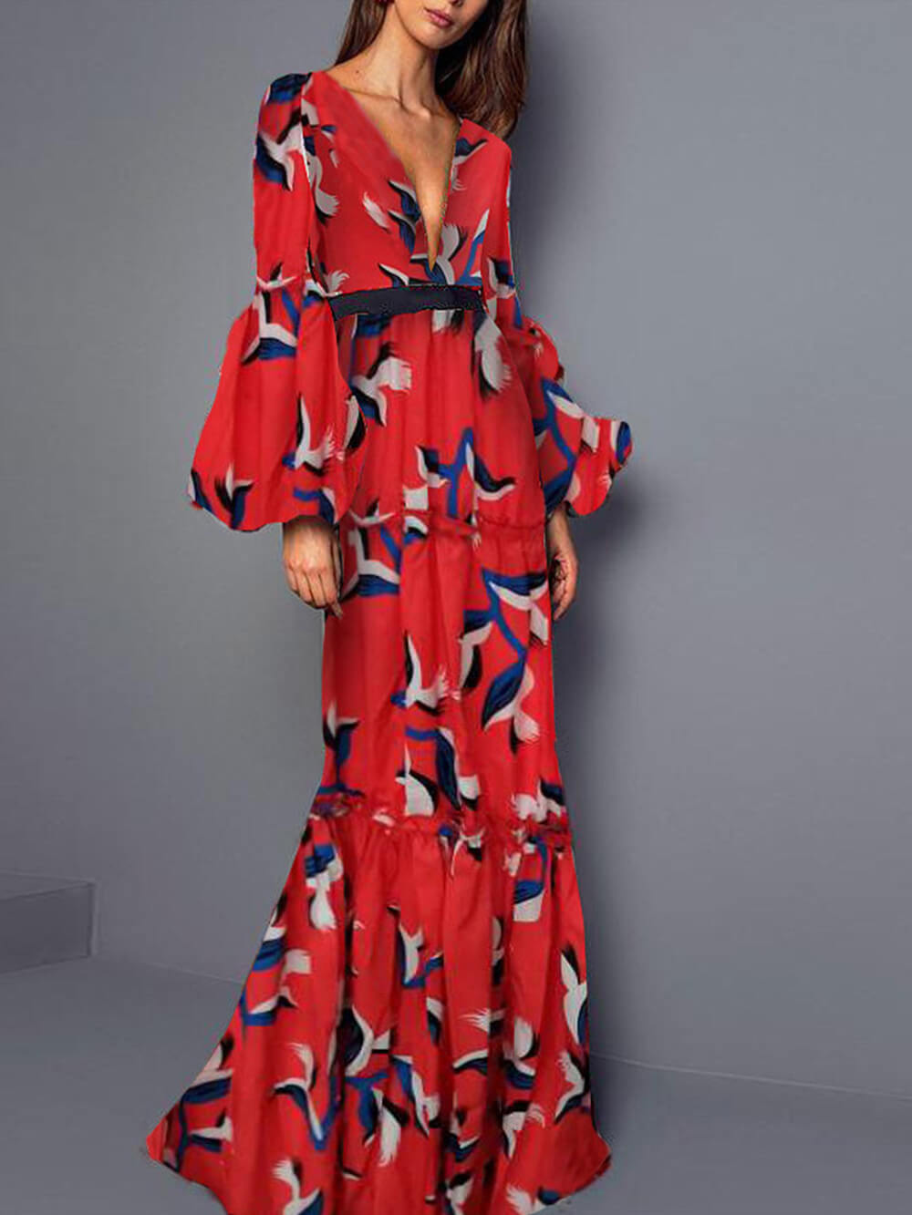 Sexy V-Neck Waist-Cinching Maxi Dress-CALLISTARI